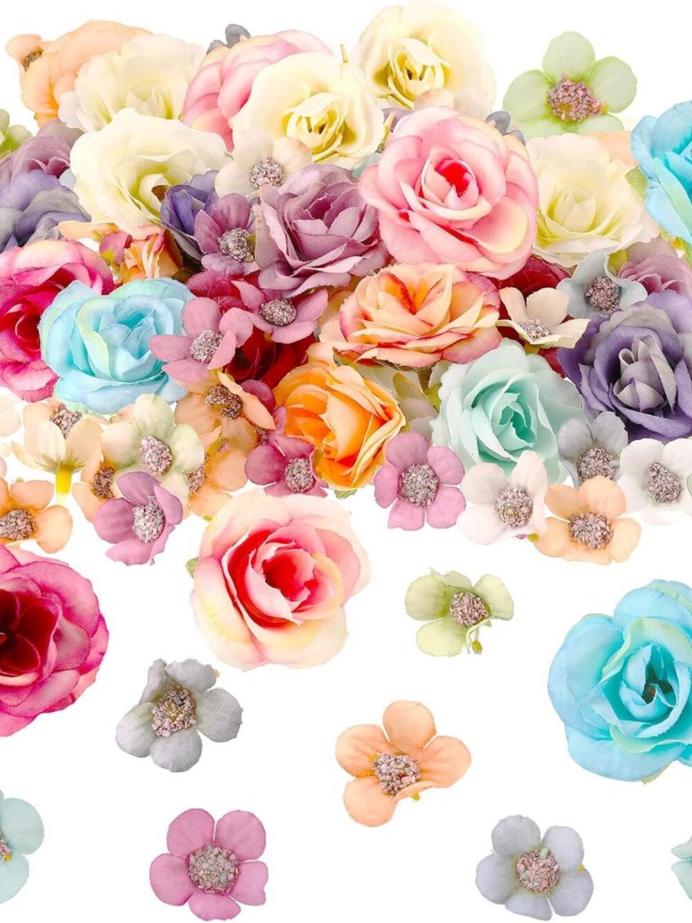 174 Pcs Silk Artificial Flower Heads Small Roses Crafts,Multicolor
